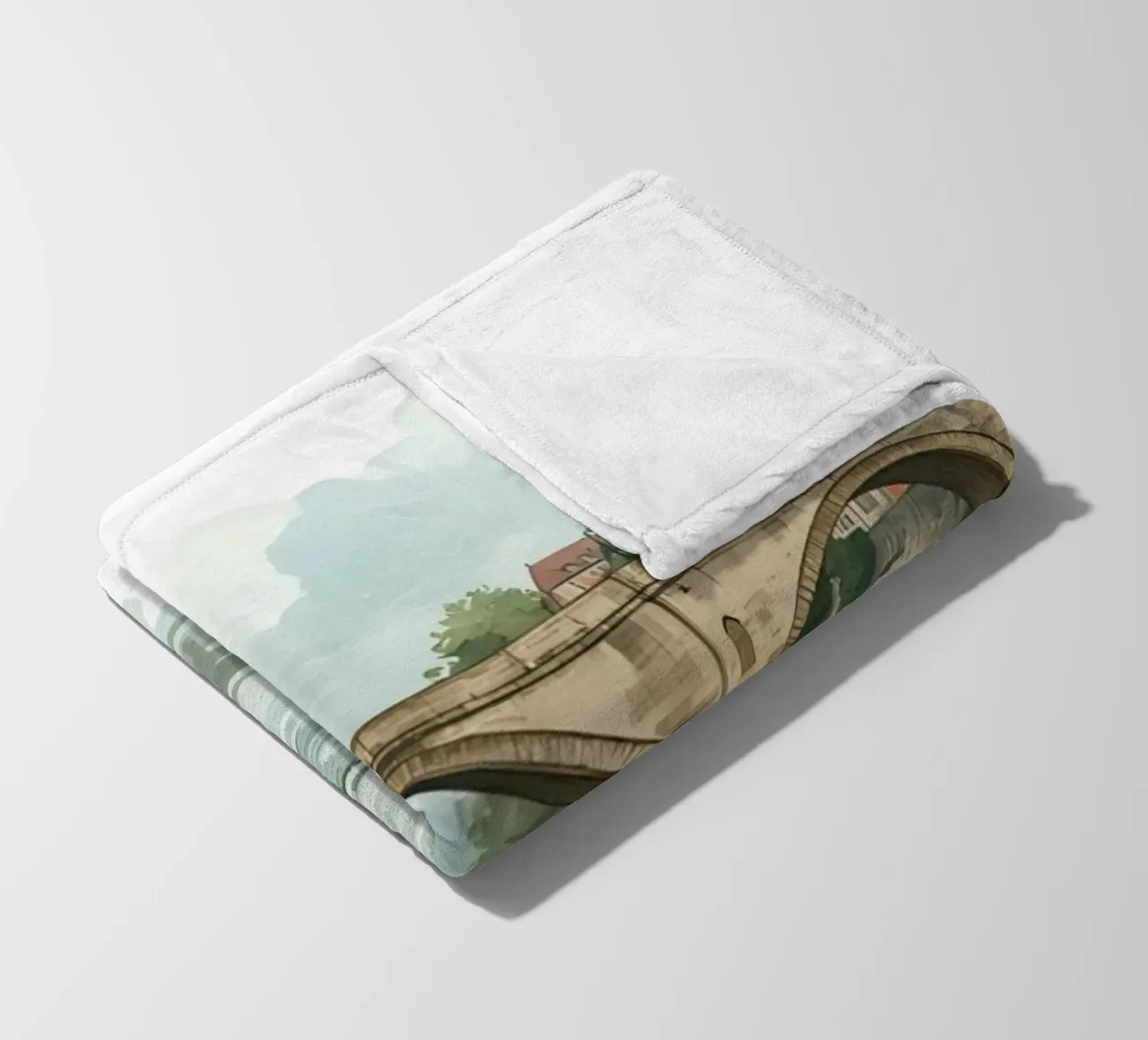 Ponte di pietra sul fiume con edifici e alberi coperta in pile da DesignDoodle