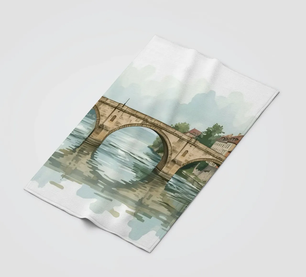 Ponte di pietra sul fiume con edifici e alberi coperta in pile da DesignDoodle