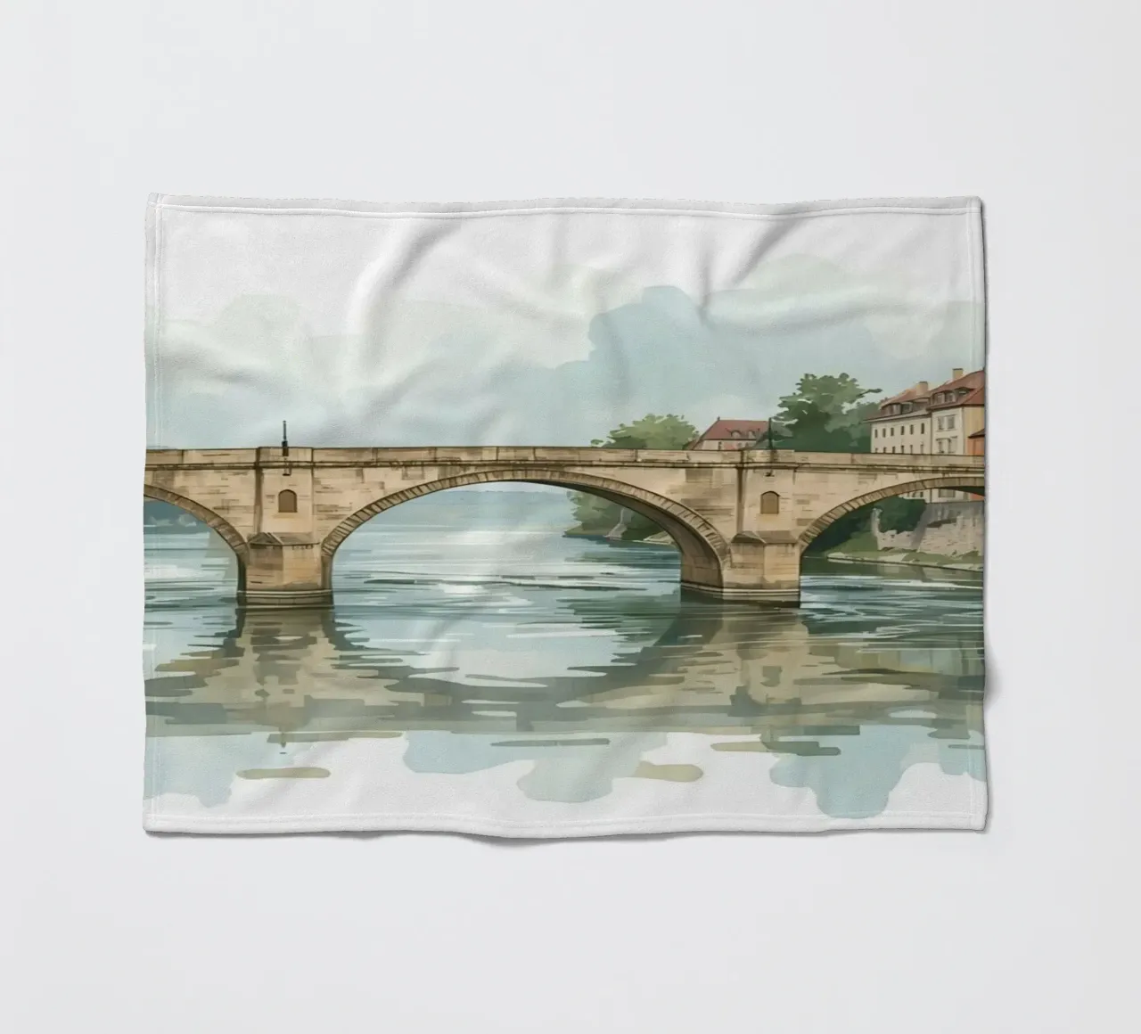 Ponte di pietra sul fiume con edifici e alberi coperta in pile da DesignDoodle
