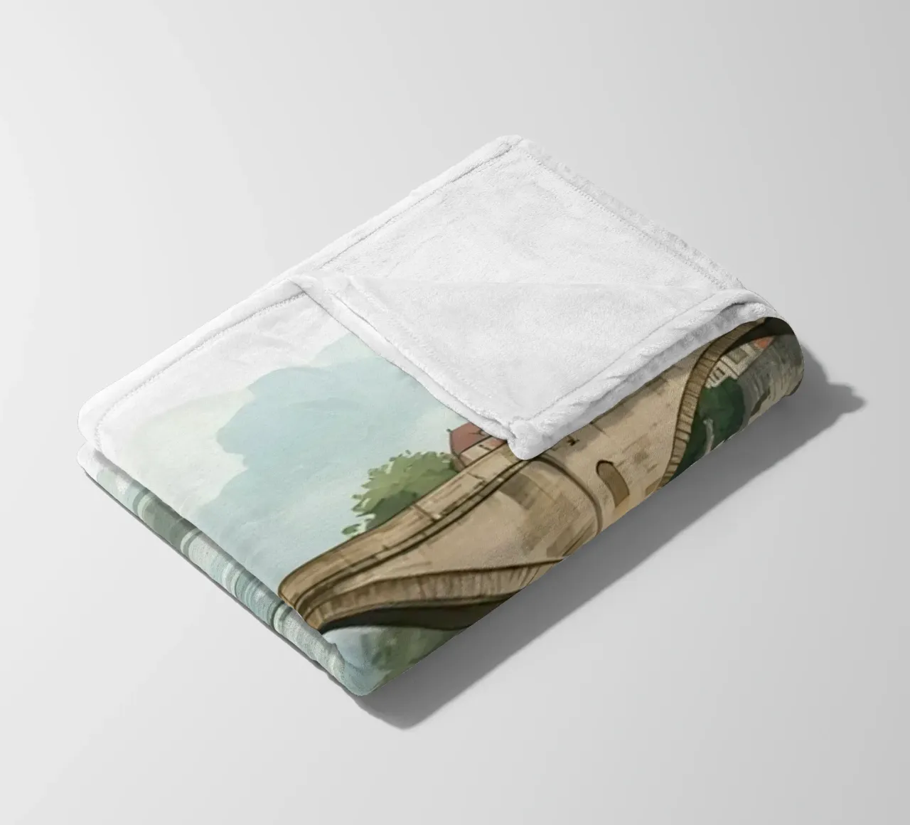 Ponte di pietra sul fiume con edifici e alberi coperta in pile da DesignDoodle