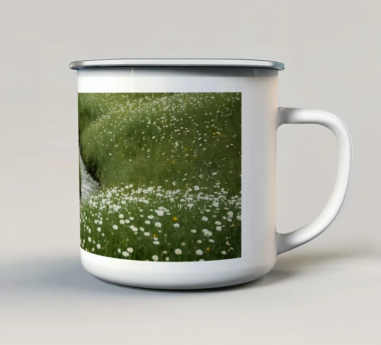 Ruscello attraverso un prato di fiori selvatici tazza in smalto da DesignDoodle
