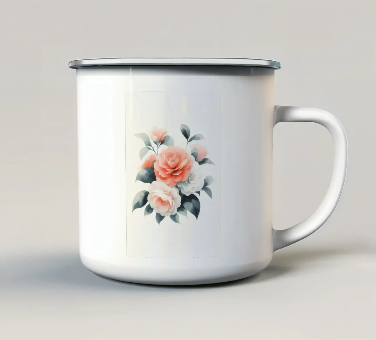 Illustrazione acquerello minimalista di fiori di camelia tazza in smalto da Bloom And Brush