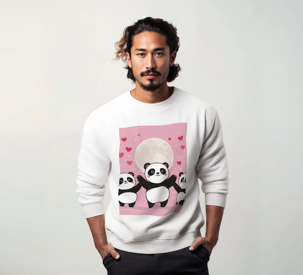 Amour mignon Trois pandas et une lune avec des cœurs sweat de DesignDoodle