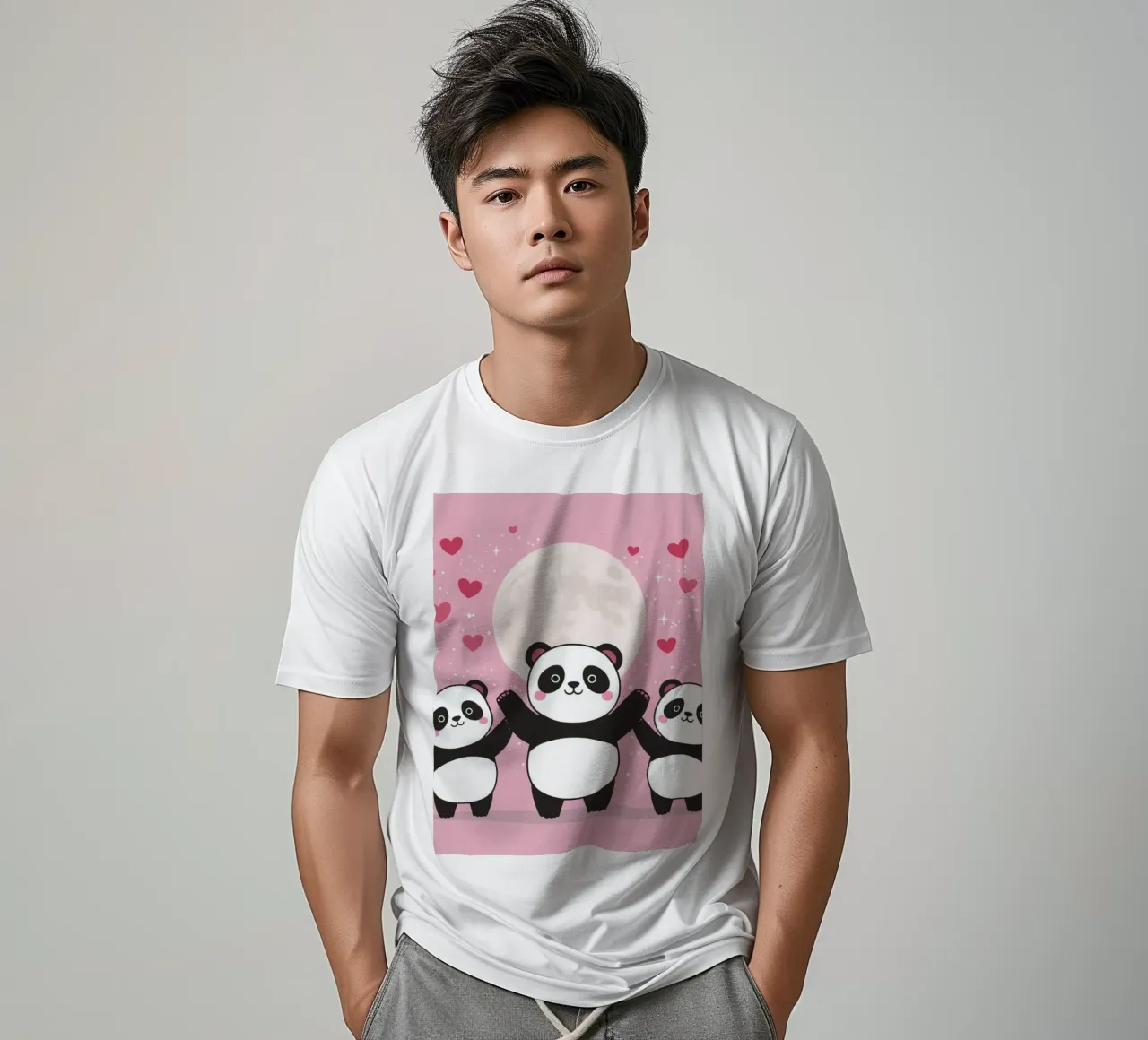 Amour mignon Trois pandas et une lune avec des cœurs t-shirt de DesignDoodle