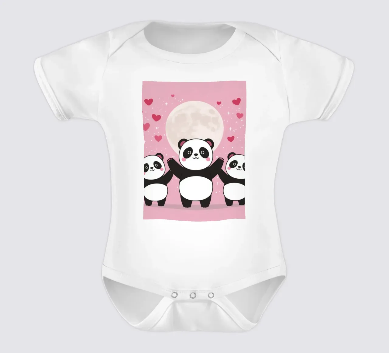 Amour mignon Trois pandas et une lune avec des cœurs body bébé de DesignDoodle
