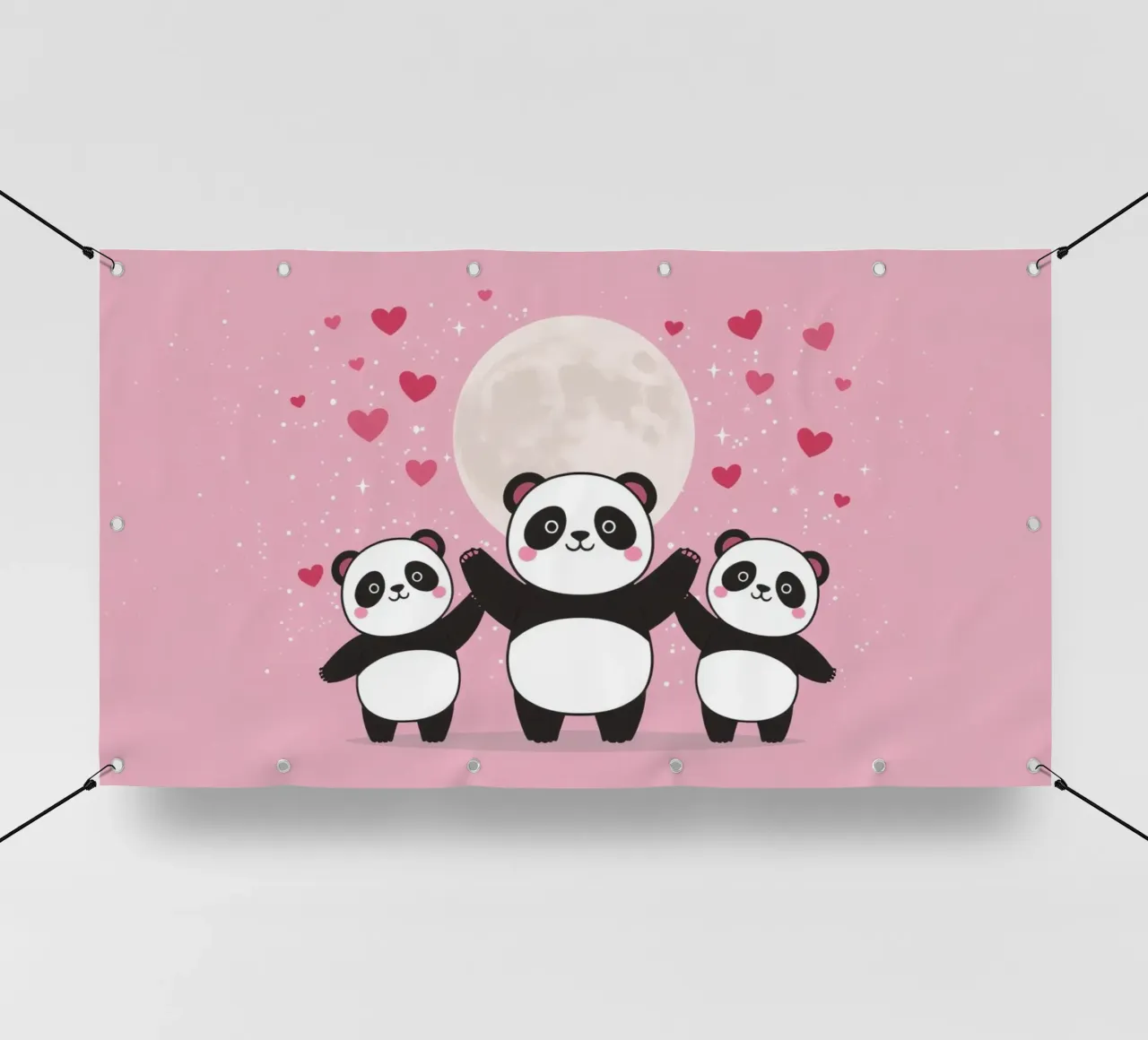 Amour mignon Trois pandas et une lune avec des cœurs bâche pvc de DesignDoodle