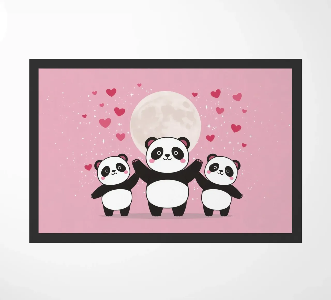 Amour mignon Trois pandas et une lune avec des cœurs paillasson de DesignDoodle