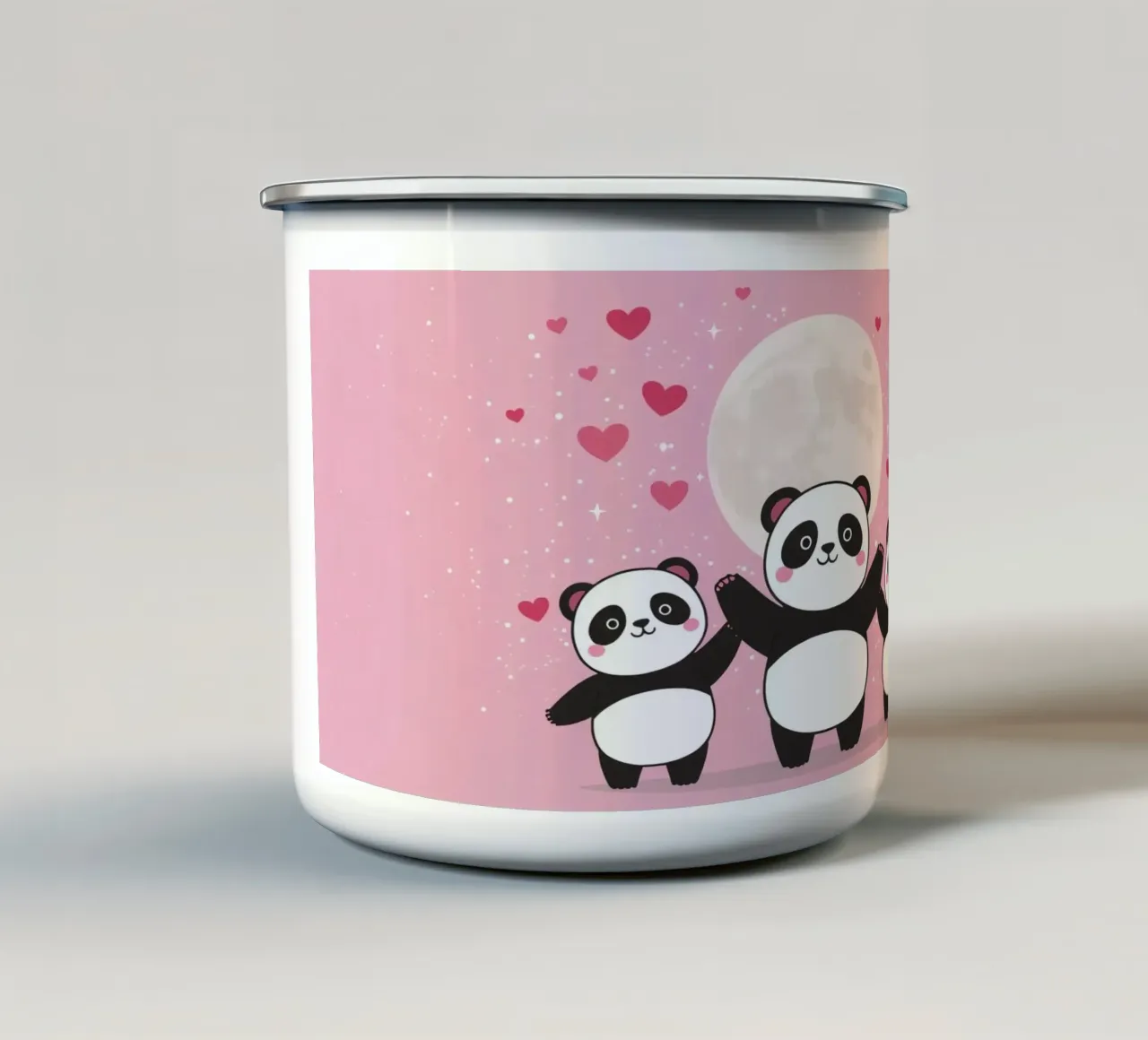 Amore carino Tre panda e una luna con i cuori tazza in smalto da DesignDoodle