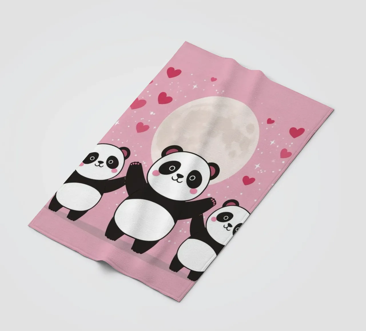 Amour mignon Trois pandas et une lune avec des cœurs plaid polaire de DesignDoodle