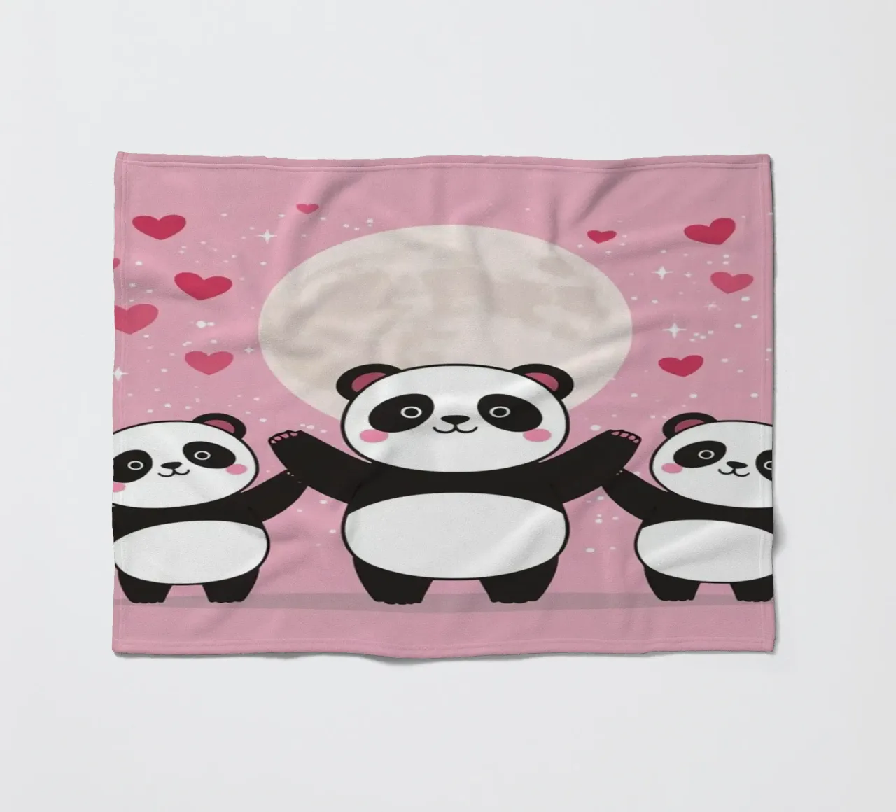 Amour mignon Trois pandas et une lune avec des cœurs plaid polaire de DesignDoodle