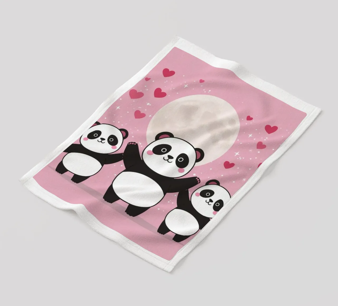 Amour mignon Trois pandas et une lune avec des cœurs plaid polaire de DesignDoodle