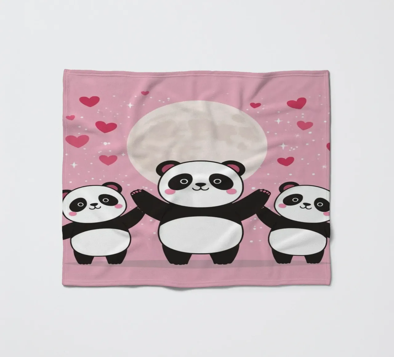 Amour mignon Trois pandas et une lune avec des cœurs plaid polaire de DesignDoodle