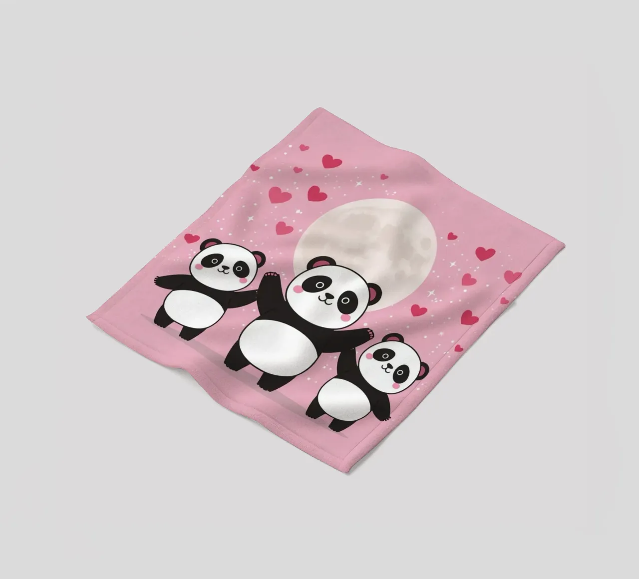 Amour mignon Trois pandas et une lune avec des cœurs plaid polaire de DesignDoodle