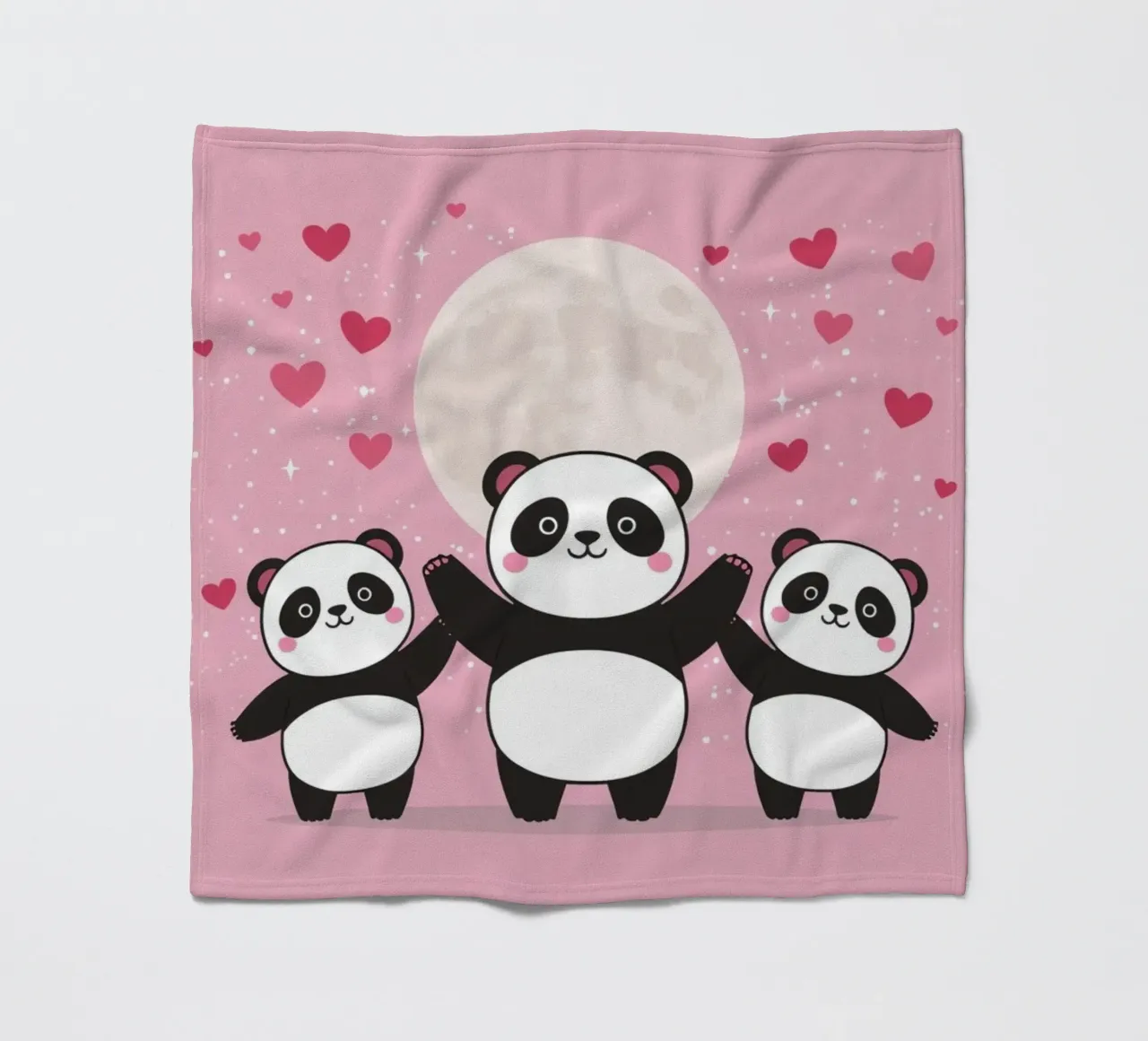 Amour mignon Trois pandas et une lune avec des cœurs plaid polaire de DesignDoodle