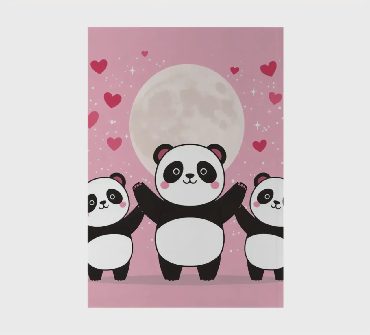 Amour mignon Trois pandas et une lune avec des cœurs carnet de notes de DesignDoodle
