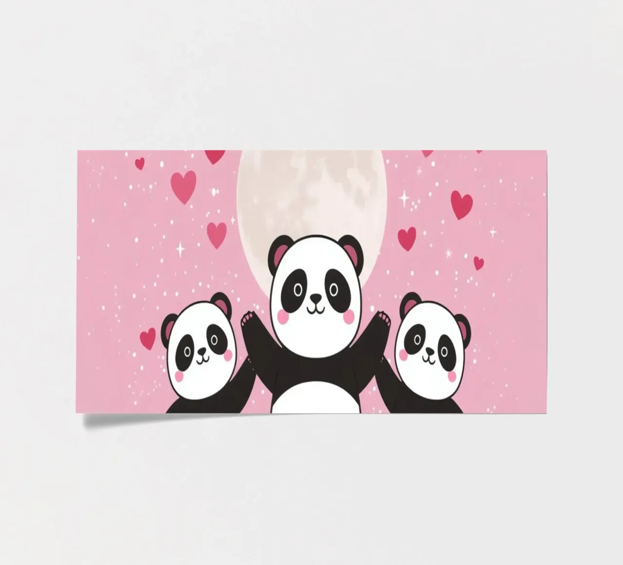 Amour mignon Trois pandas et une lune avec des cœurs planche autocollant de DesignDoodle