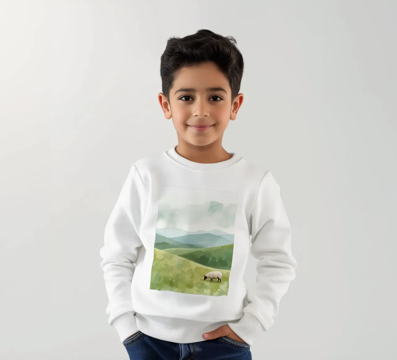 Due pecore al pascolo in un paesaggio collinare felpa bambino da DesignDoodle