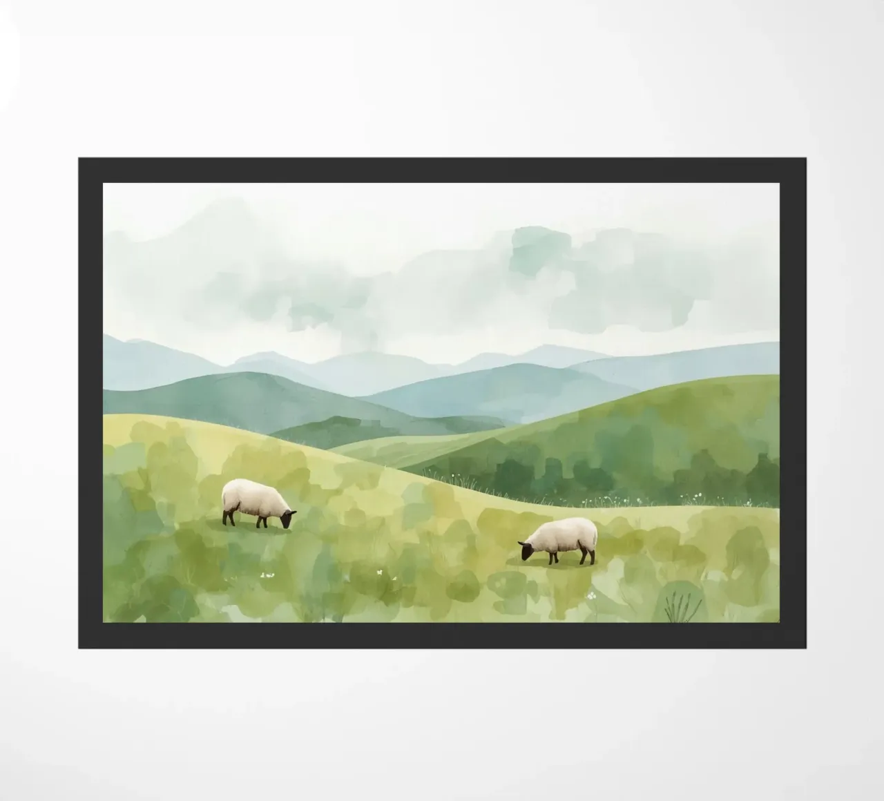 Due pecore al pascolo in un paesaggio collinare zerbino da DesignDoodle