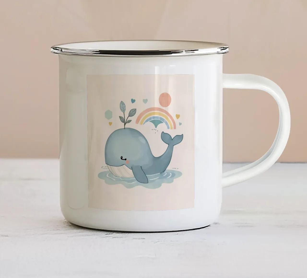 Balena carina con arcobaleno e sole tazza in smalto da DesignDoodle