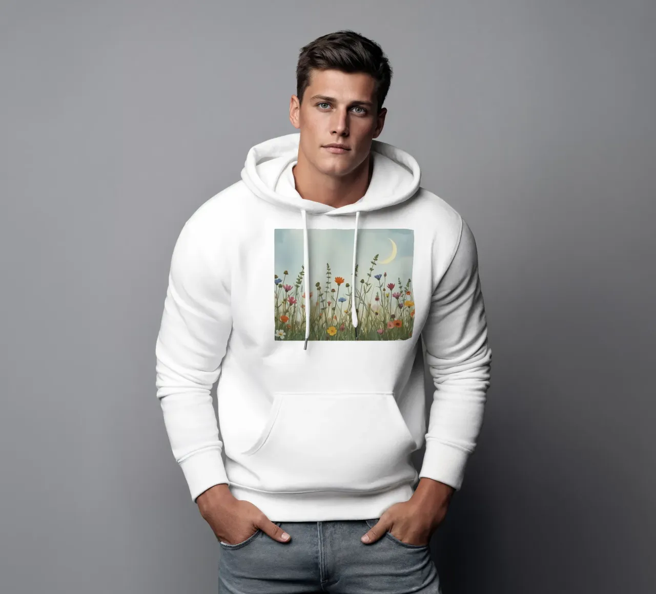 Fiori selvatici e mezzaluna felpa con cappuccio da DesignDoodle