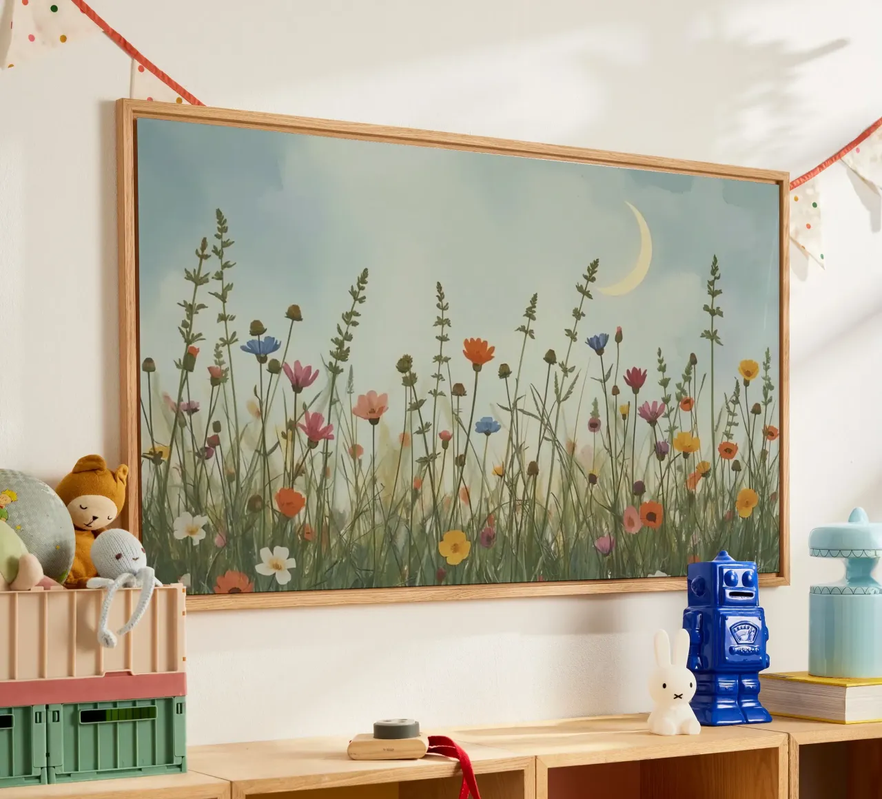 Wildflowers and Crescent Moon acrylic glass by DesignDoodle