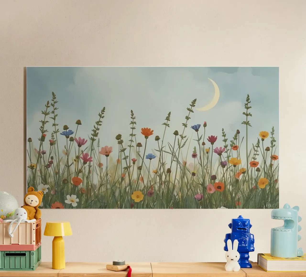 Wildflowers and Crescent Moon acrylic glass by DesignDoodle