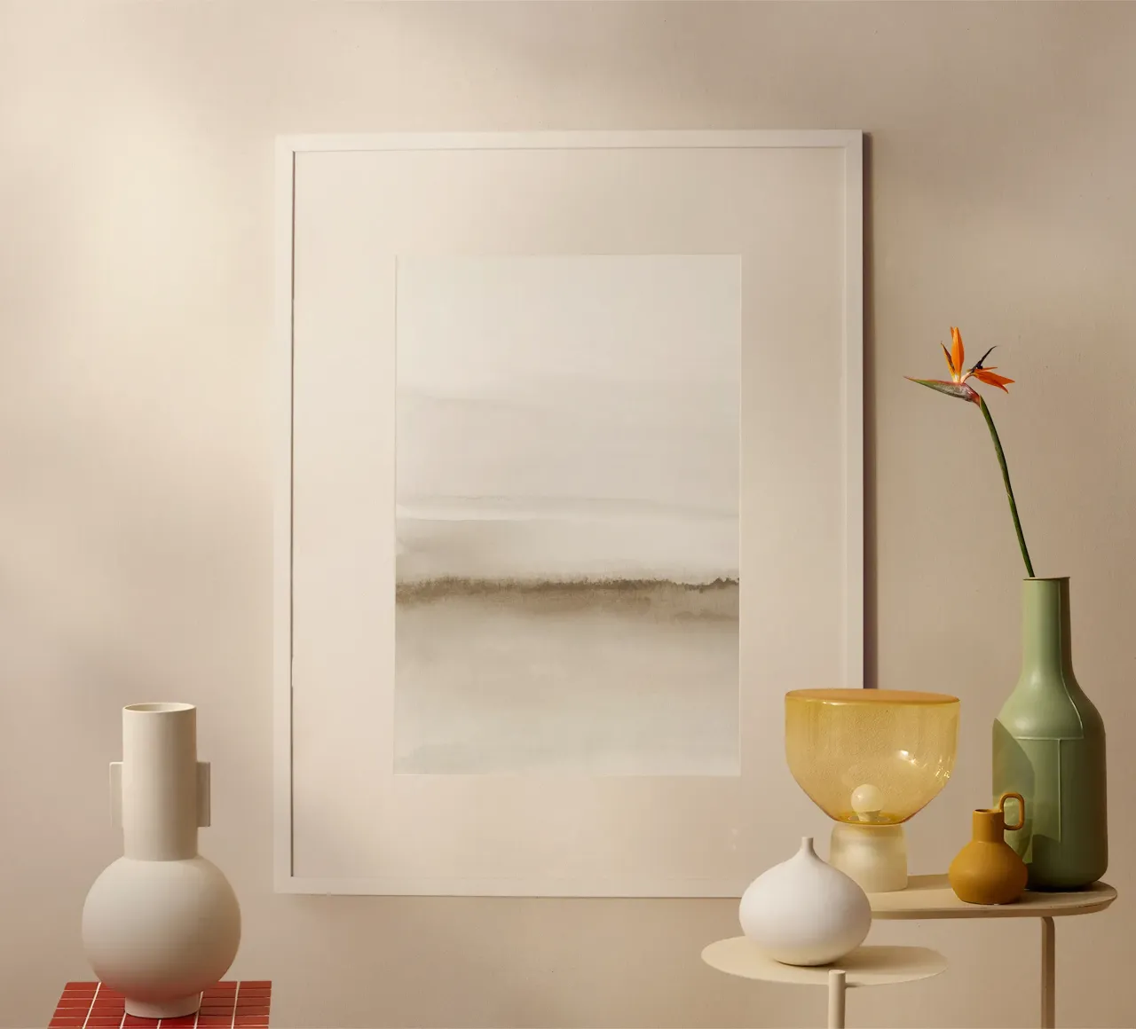 Neutraal beige aquarel landschap 1/2 poster van NouveauPrints