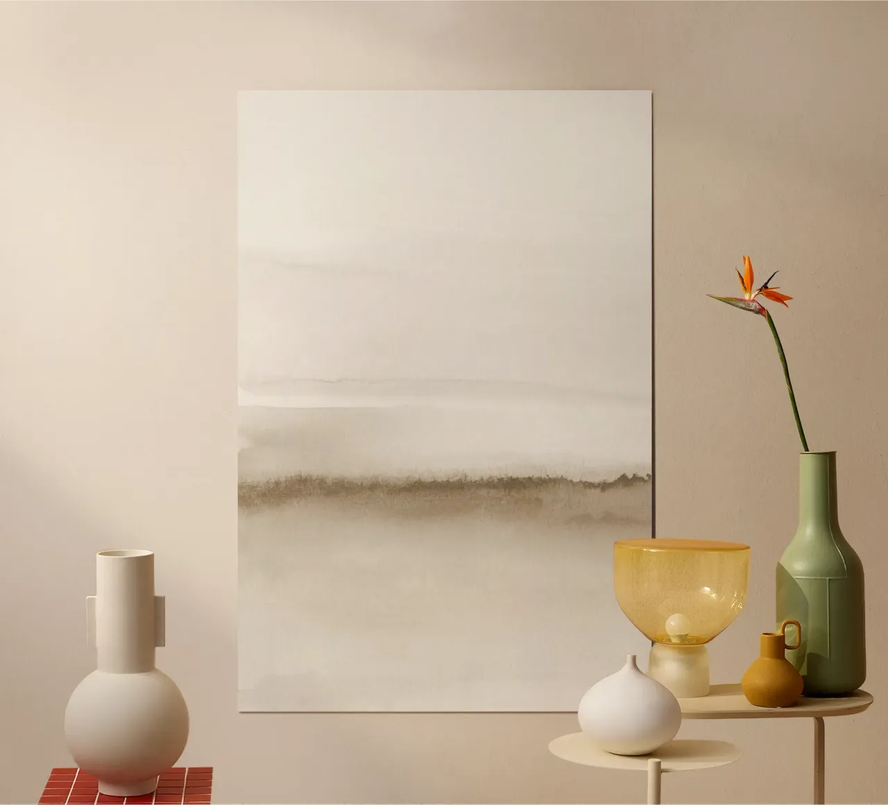 Neutraal beige aquarel landschap 1/2 poster van NouveauPrints