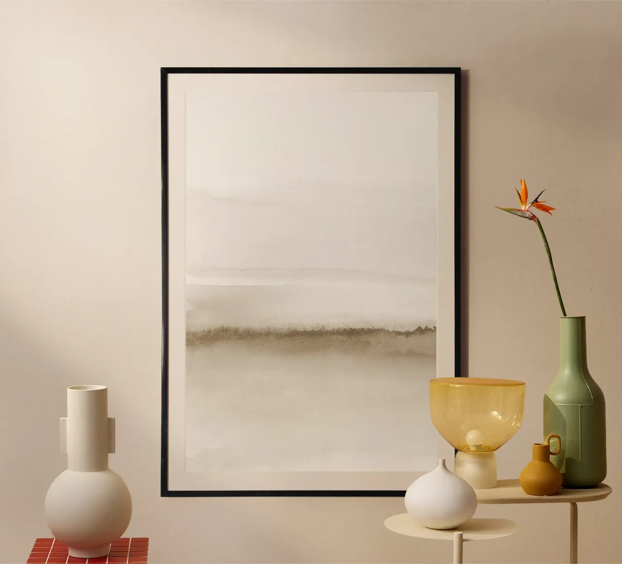Neutraal beige aquarel landschap 1/2 poster van NouveauPrints