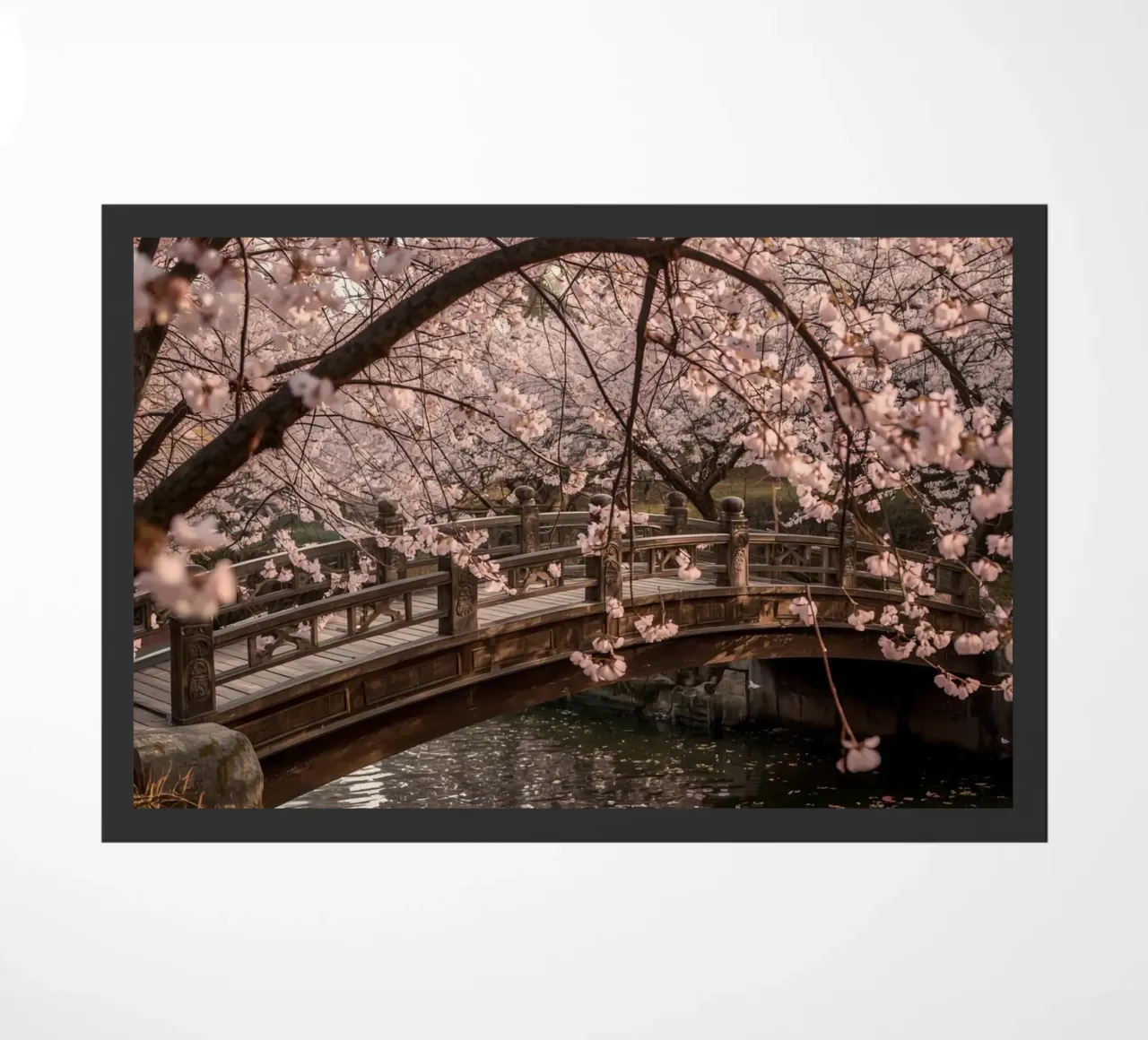 Ponte ad arco in legno con fiori di ciliegio in fiore zerbino da DesignDoodle
