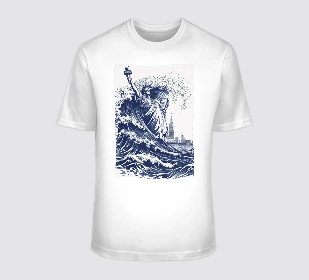 big wave and the statue of liberty t-shirt da edsonramosart