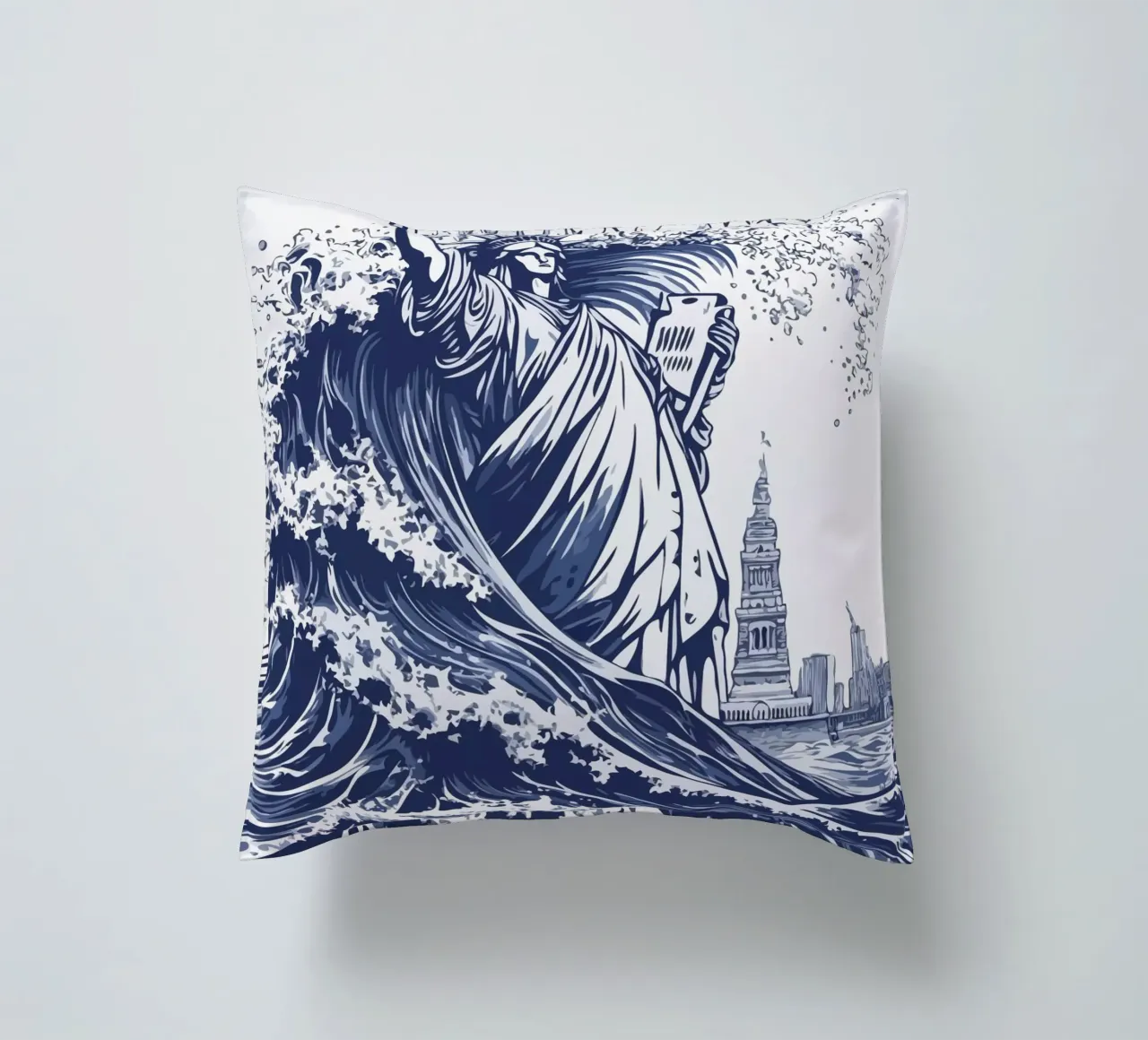 big wave and the statue of liberty cuscino da edsonramosart