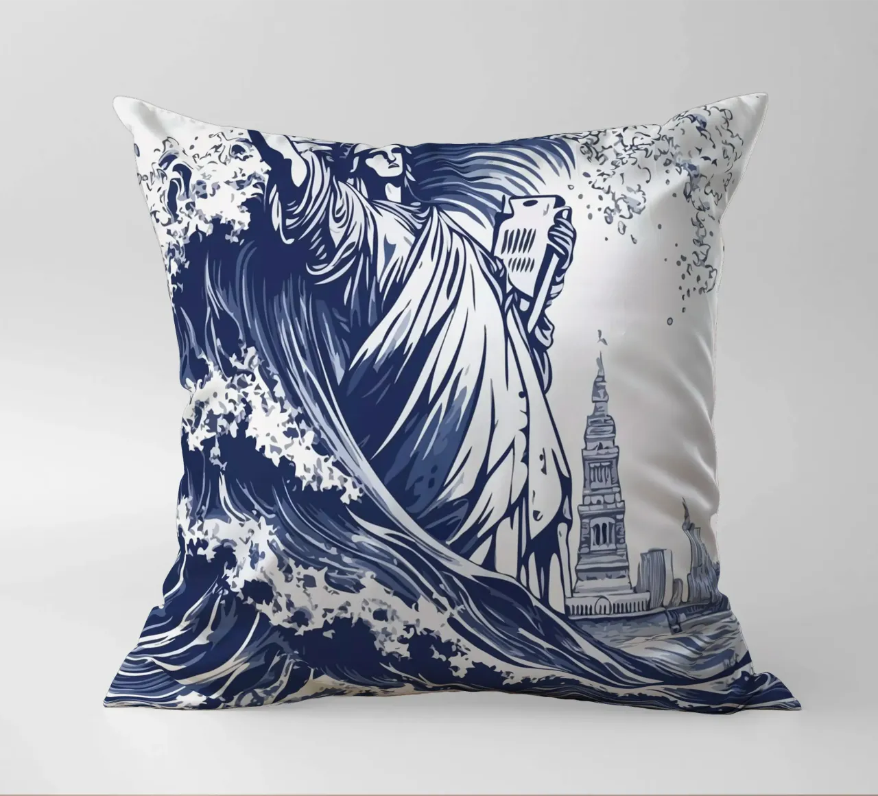 big wave and the statue of liberty cuscino da edsonramosart