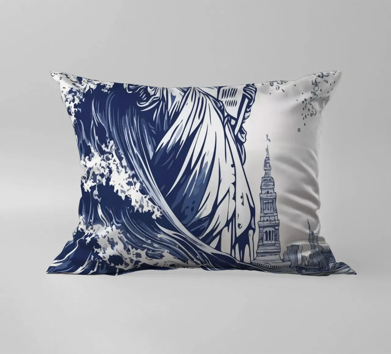 big wave and the statue of liberty cuscino da edsonramosart