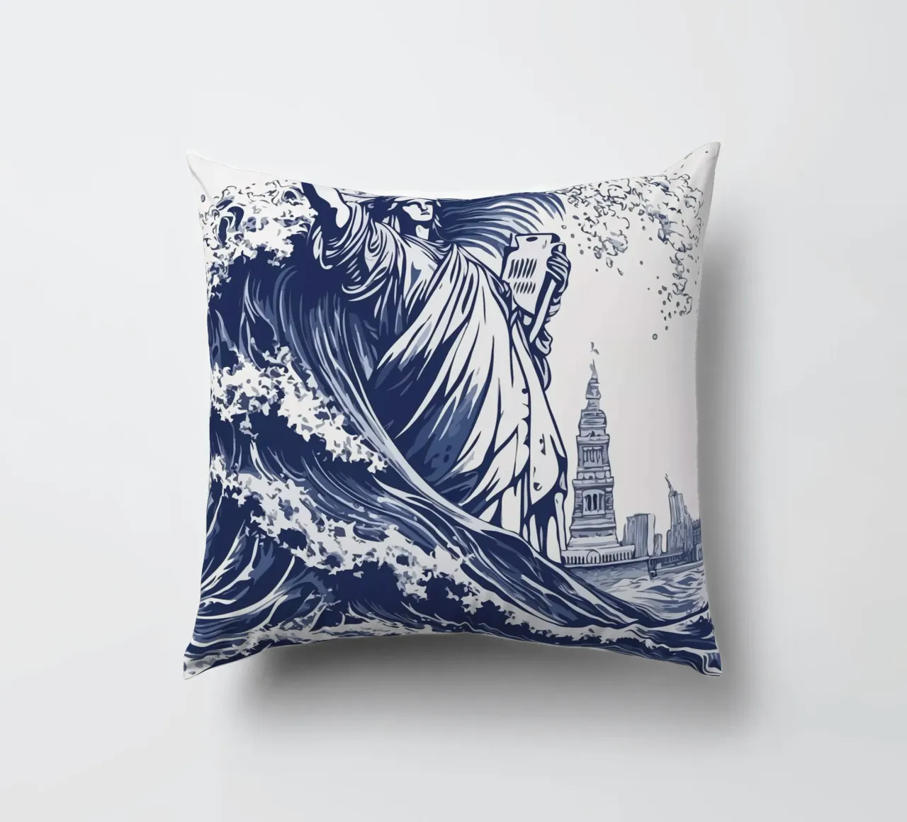 big wave and the statue of liberty cuscino da edsonramosart