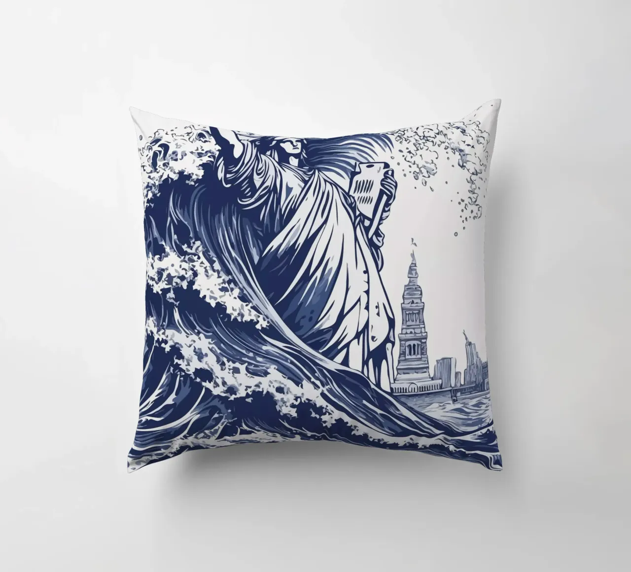 big wave and the statue of liberty cuscino da edsonramosart
