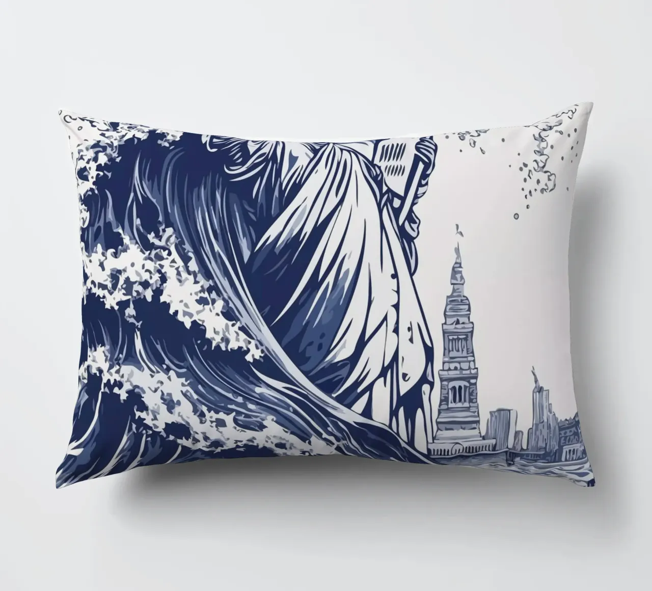 big wave and the statue of liberty cuscino da edsonramosart