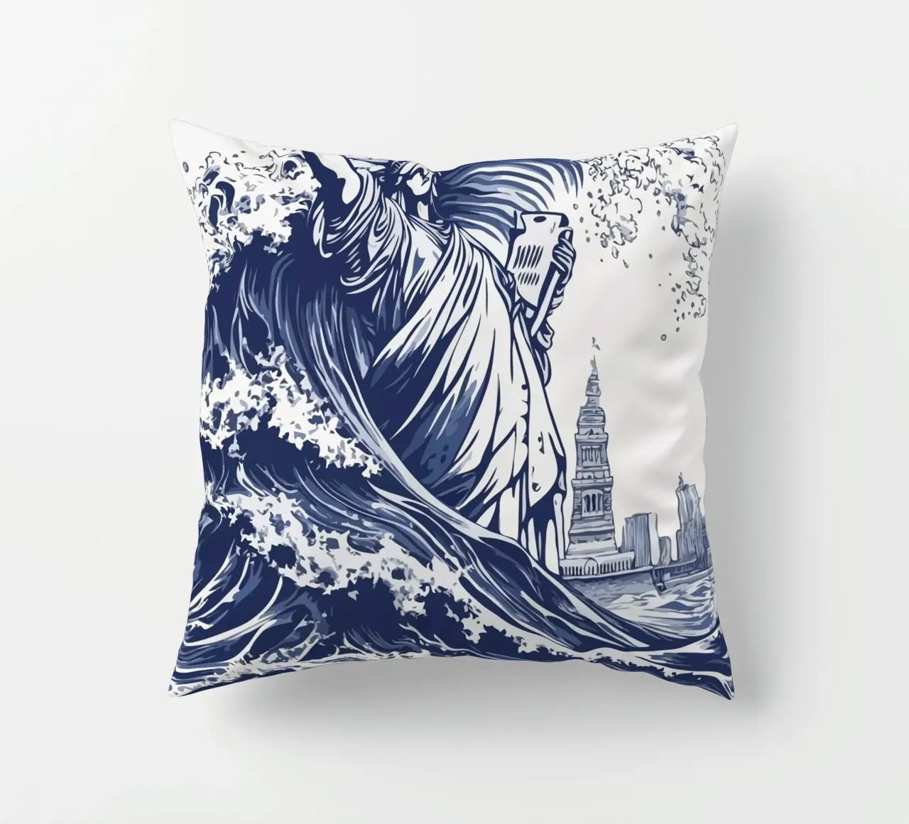 big wave and the statue of liberty cuscino da edsonramosart