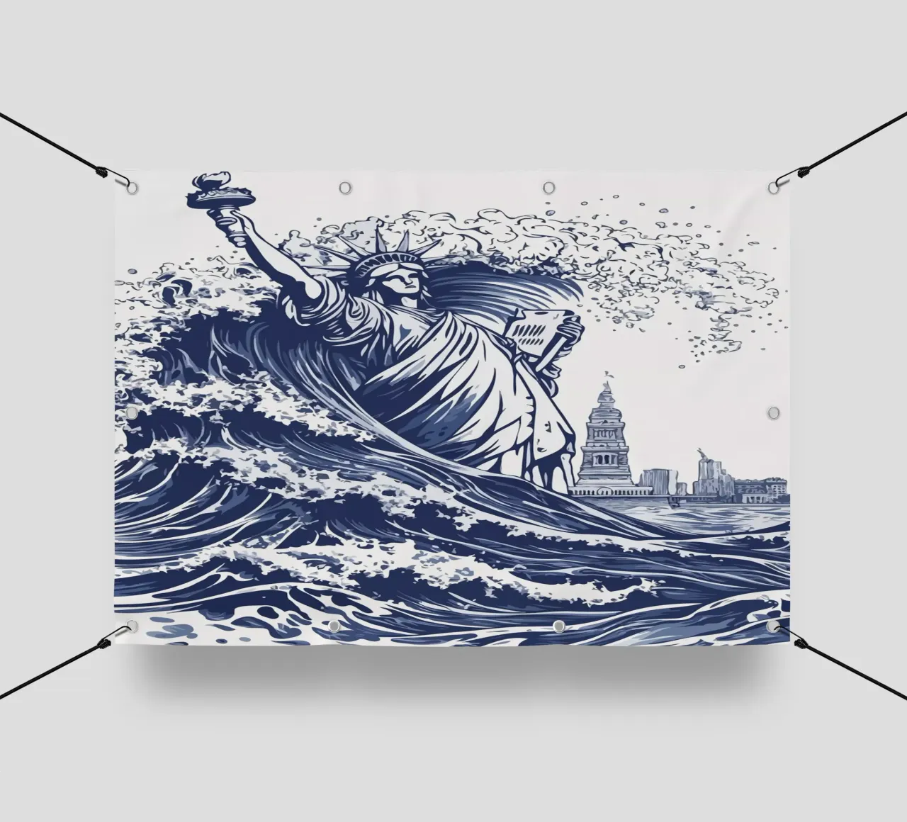 big wave and the statue of liberty telo in pvc da edsonramosart