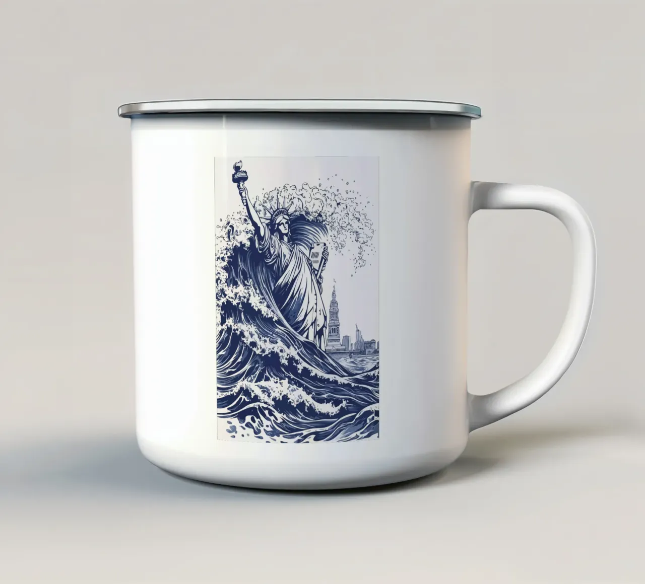 big wave and the statue of liberty tazza in smalto da edsonramosart