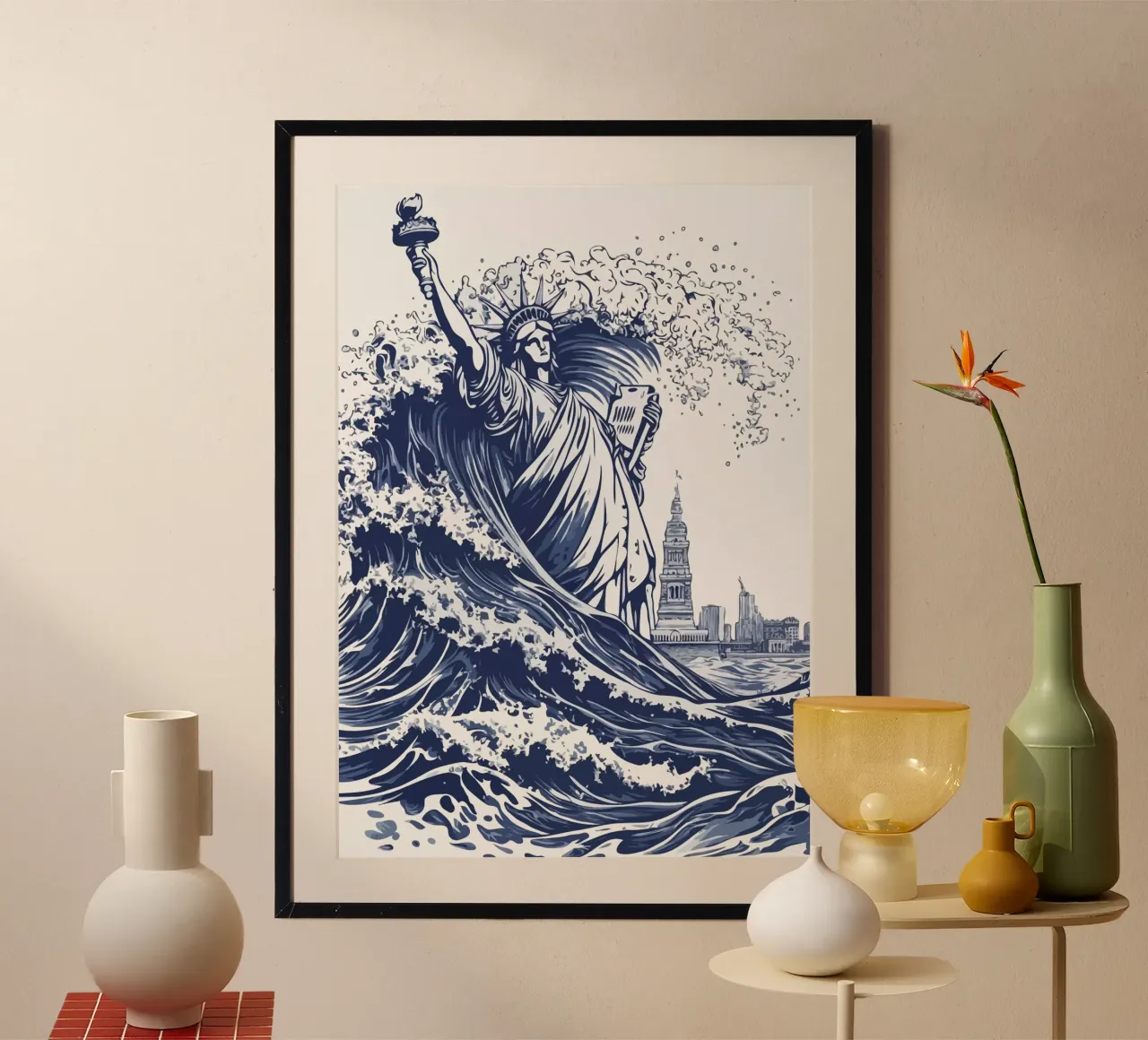 big wave and the statue of liberty carta hahnemühle da edsonramosart