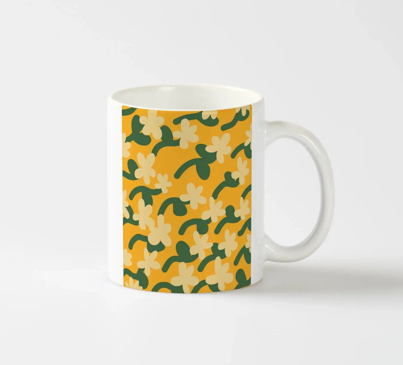 Yellow flower repeat pattern ceramic mug by Little Dean