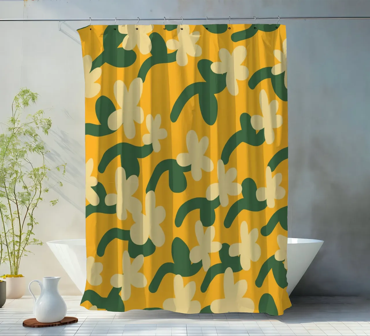 Yellow flower repeat pattern Duschvorhang von Little Dean