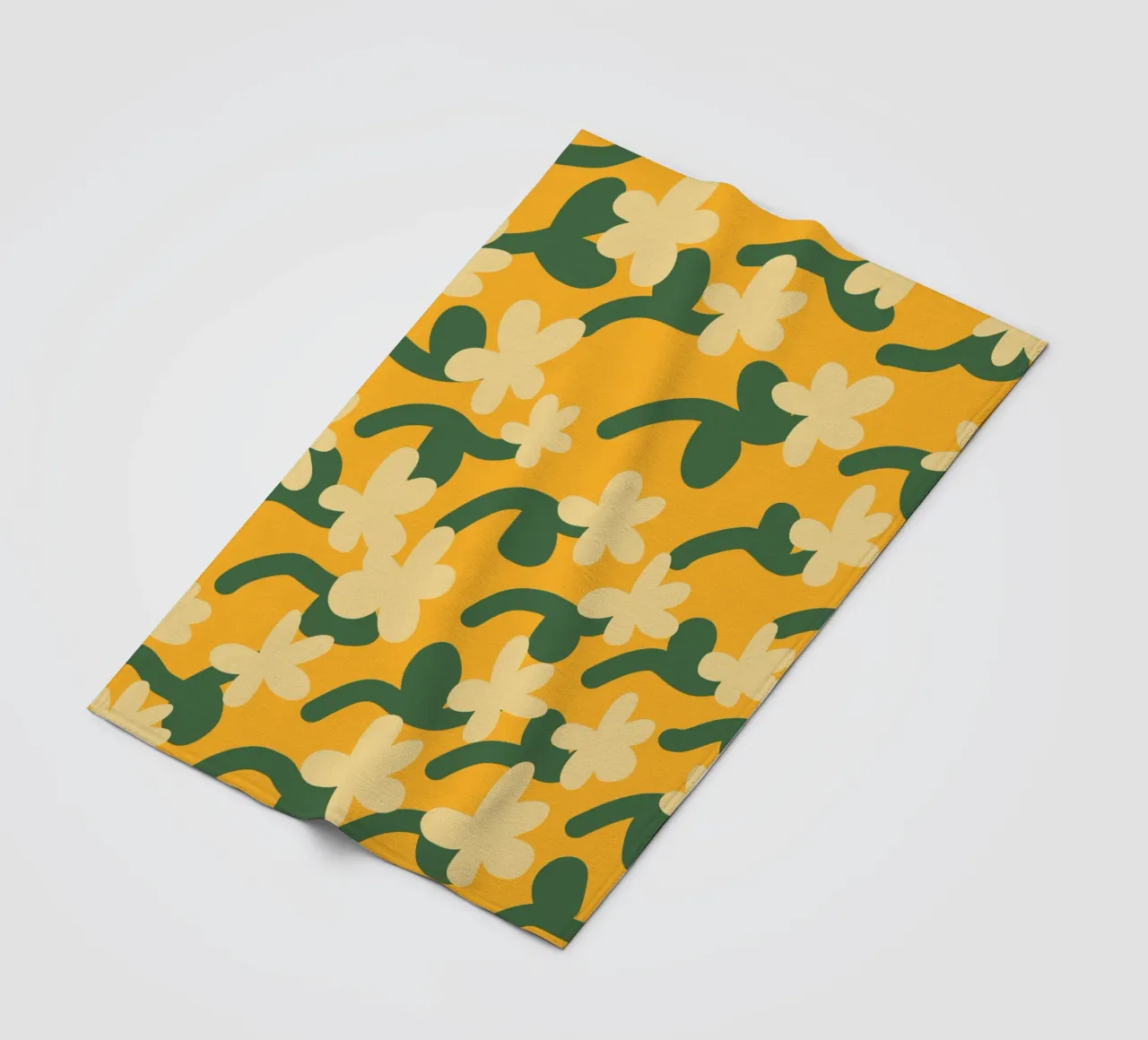 Yellow flower repeat pattern fleece blanket by Little Dean