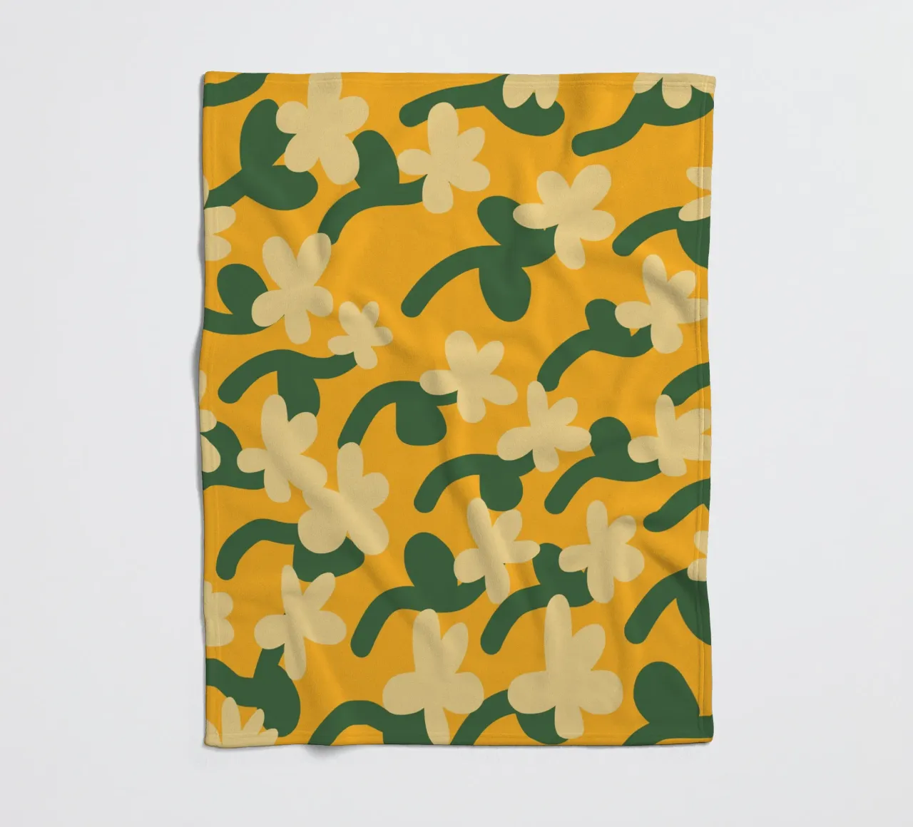 Yellow flower repeat pattern fleece blanket by Little Dean