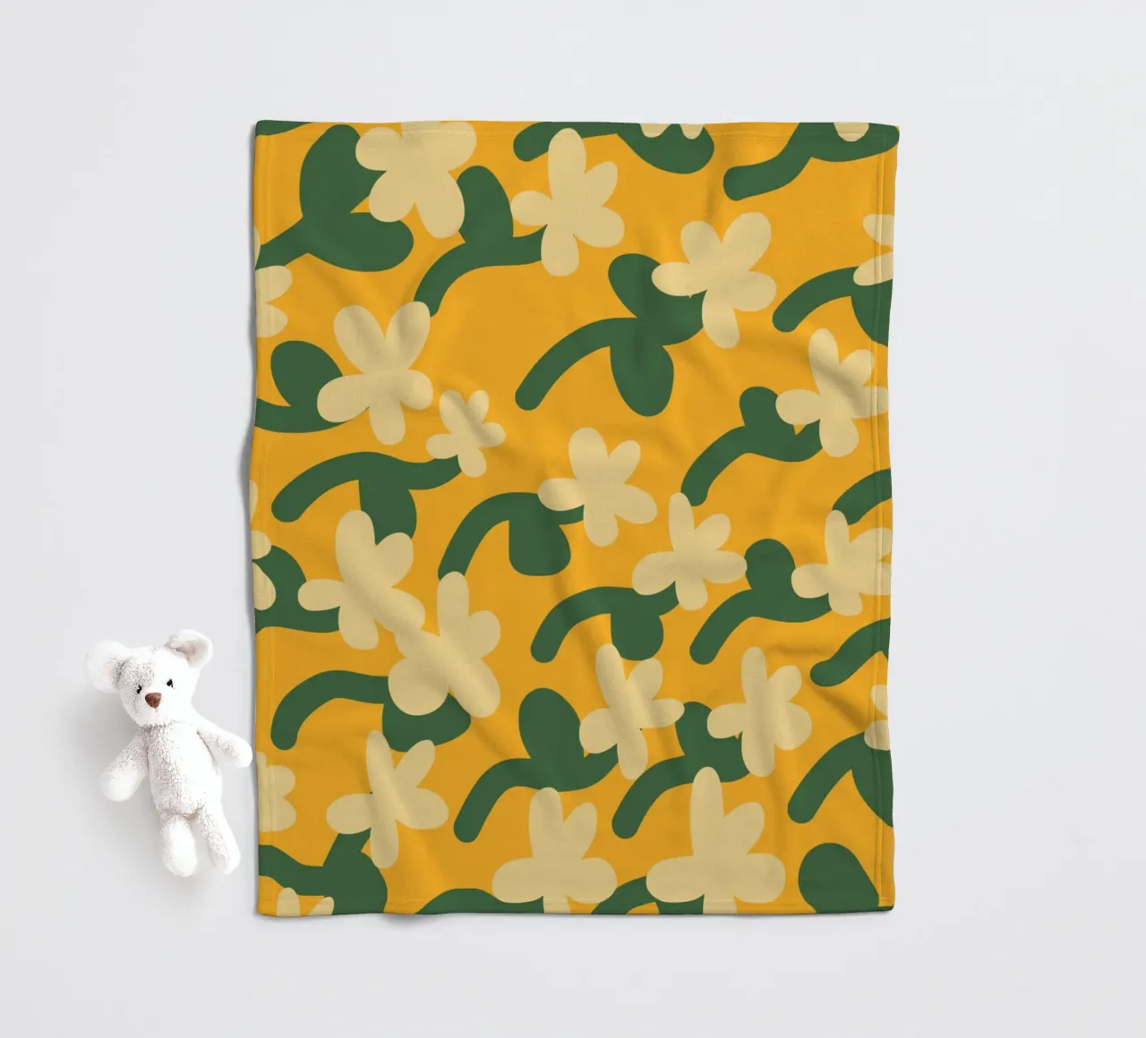 Yellow flower repeat pattern fleece blanket by Little Dean