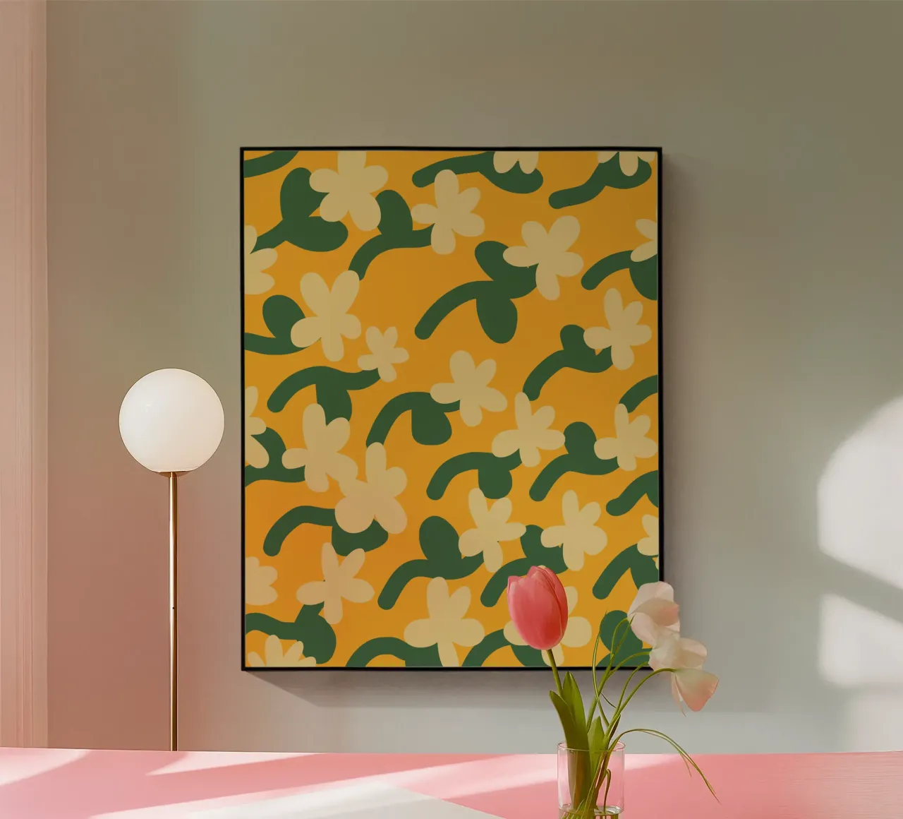 Yellow flower repeat pattern acryl van Little Dean