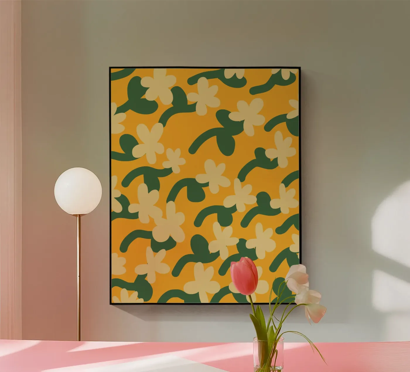 Yellow flower repeat pattern acryl van Little Dean