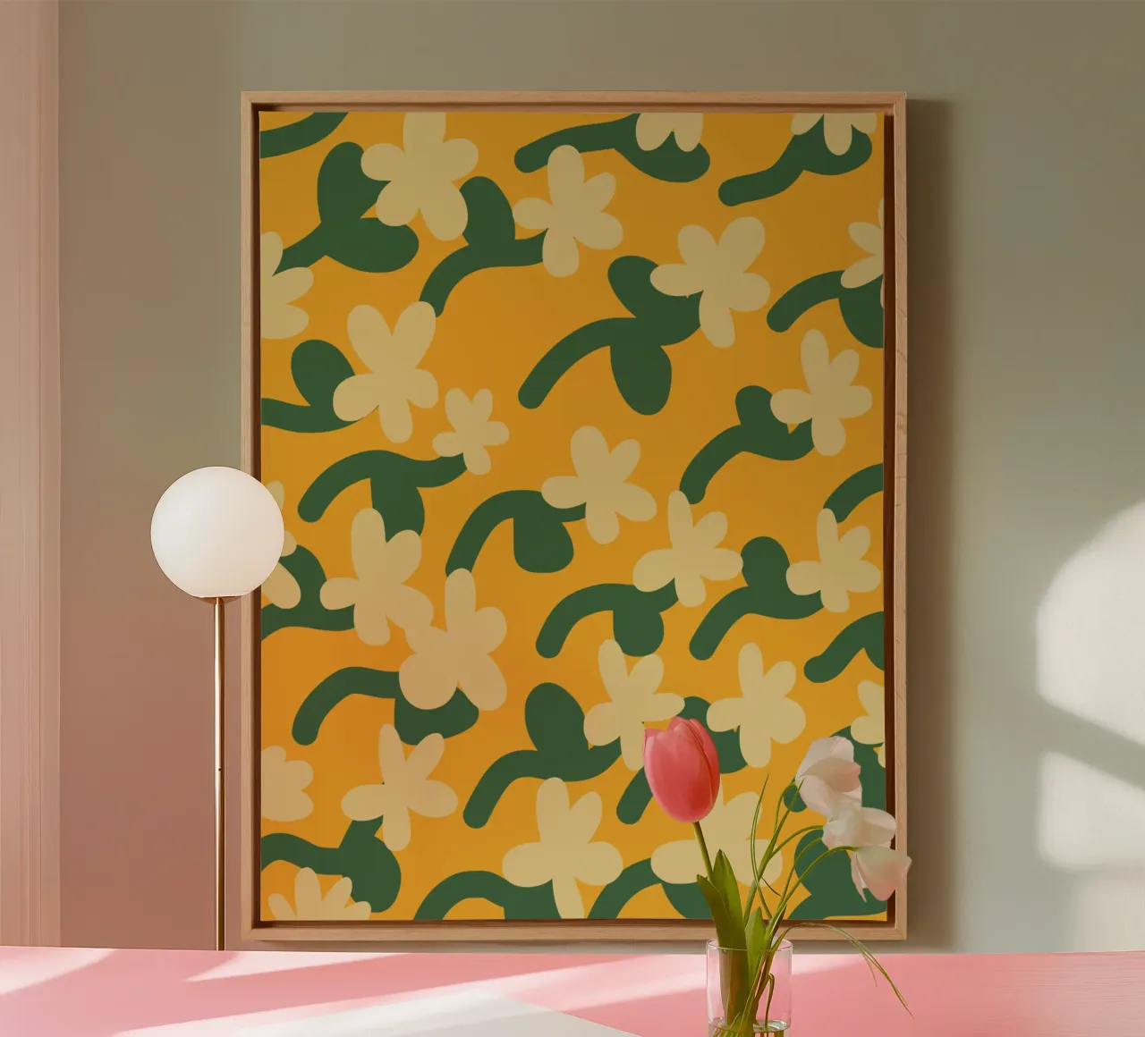 Yellow flower repeat pattern canvas by Little Dean