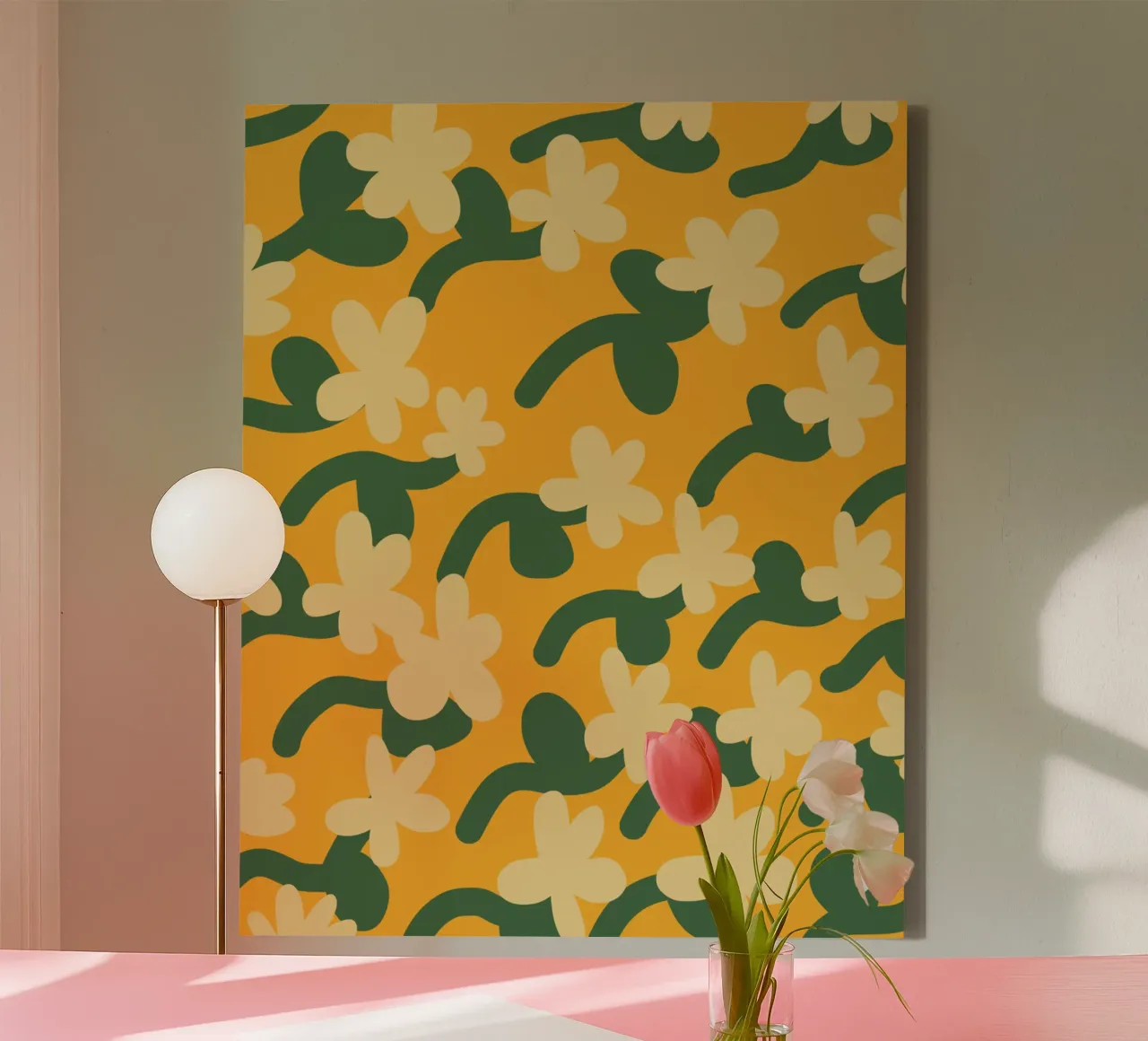 Yellow flower repeat pattern canvas by Little Dean